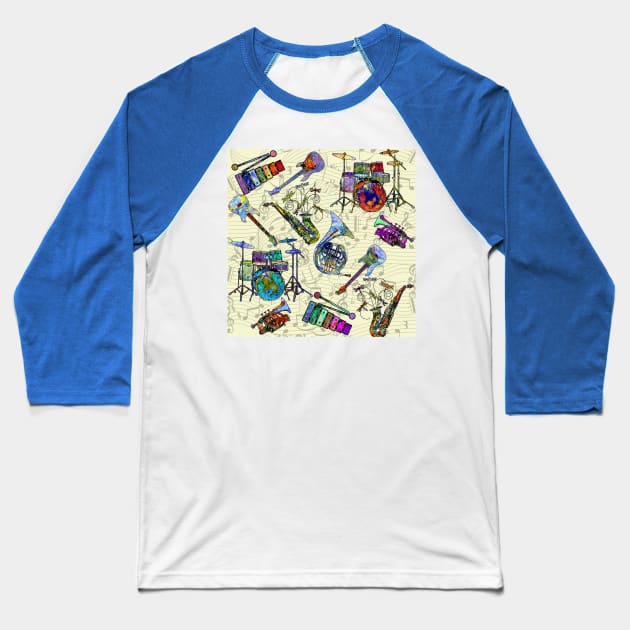 Colorful Musical Instruments Baseball T-Shirt by Zodiart